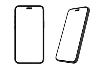 Smartphone mockup with blank white screen, detailed 3D mobile phone model, black and white front and angled views, UI UX template, modern mobile device, tech mockup