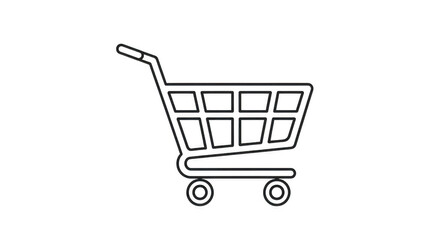 Simple Outline Of An Empty Shopping Cart Or Trolley On A Black Background With Wheels And Handle For Online Retail And Grocery Shopping Concept