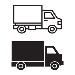 Delivery truck icon set with line art and silhouette style for transportation apps and websites
