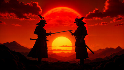 Fototapeta premium two samuri in sunset 