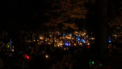 Wroclaw, Poland - 10.31.2023: All Souls Night at Osobowice Cemetery.