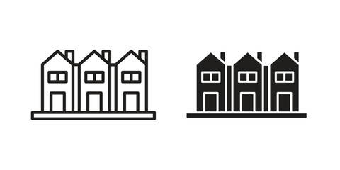 Terraced Houses icon design element. Editable stroke. Vector