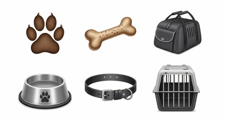 Stylish Vector Pet Essentials Paw Print, Bone, Carrier, and More for Happy Animals