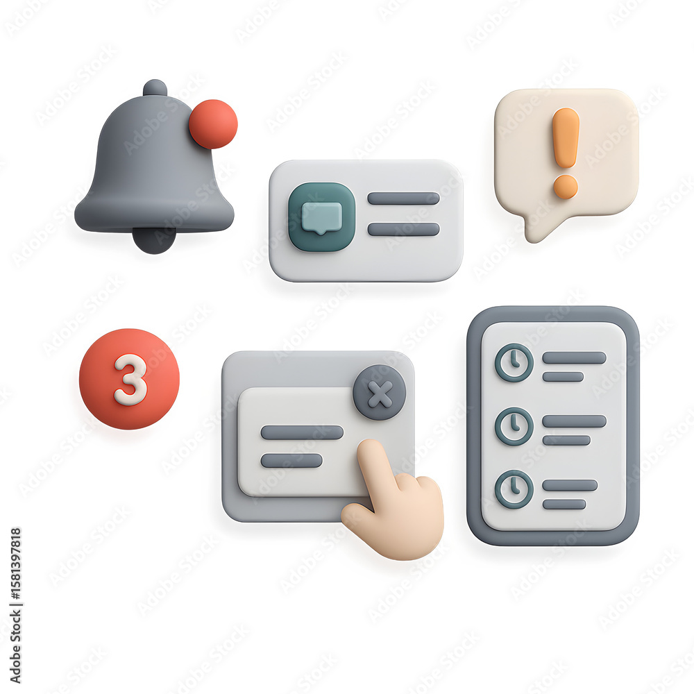 Poster 3d isometric ui ux set streamlined notifications & alerts design elements, modern interface aestheti