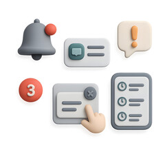 3D Isometric UI UX Set Streamlined Notifications & Alerts Design Elements, Modern Interface Aesthetic