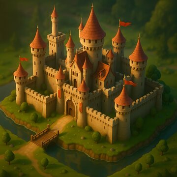 Medieval Castle with Towers and Flags