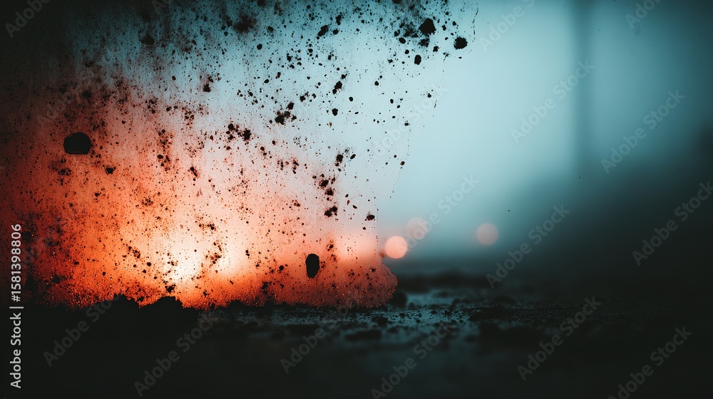 Aufkleber exploding substance in a misty environment.
