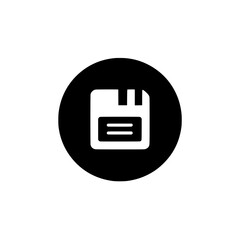 Icon of a floppy disk inside a circle representing outdated storage media or retro technology