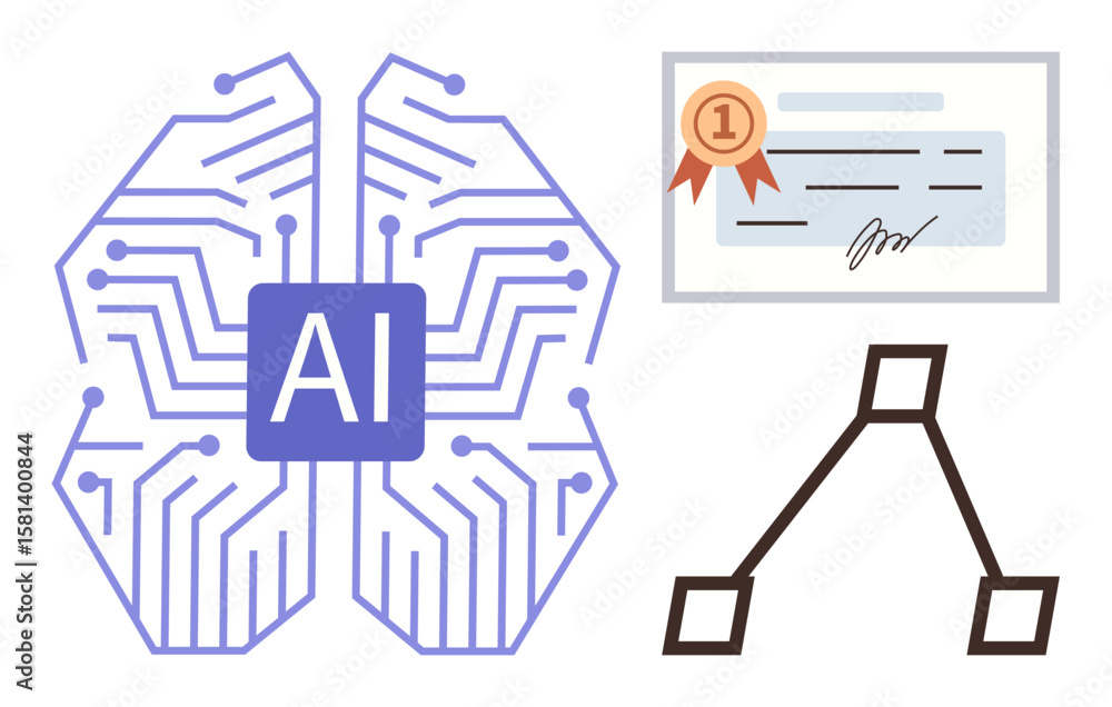 Aufkleber ai brain design with circuits, certification with ribbon, and flowchart diagram. ideal for training,