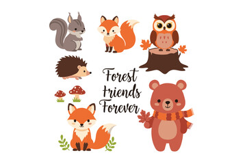 Cute Forest Friends Forever: Adorable Animals in Autumnal Style.