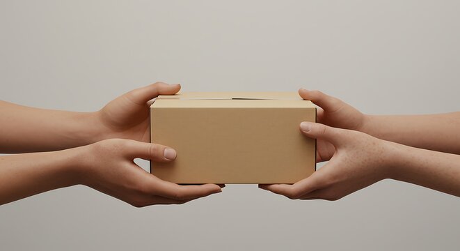 Hands Exchanging a Craft Box Safe Delivery and Generosity concept