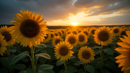 Fototapeta premium sunflower field at sunset