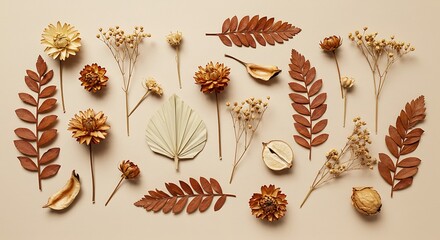 Autumnal Arrangement Delicate Dry Floral Elements on Neutral Backdrop for Elegant Still Life Decor