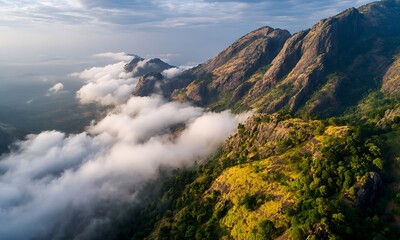 Mountain Peak Covered with Cloud and Greenery in Mountain Range