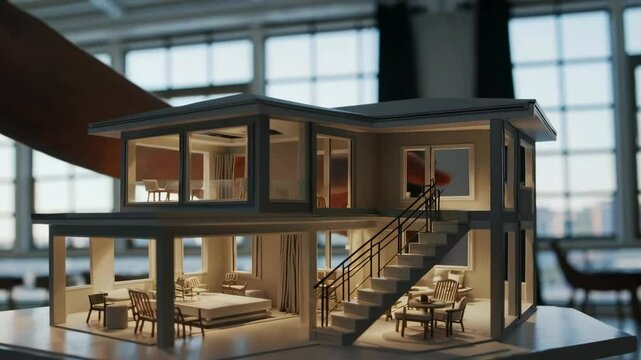 Detailed architectural model in sunlit studio showcasing daylight and design innovation