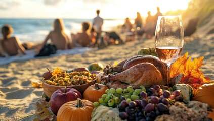 Beach Thanksgiving Feast: A Sunset Celebration