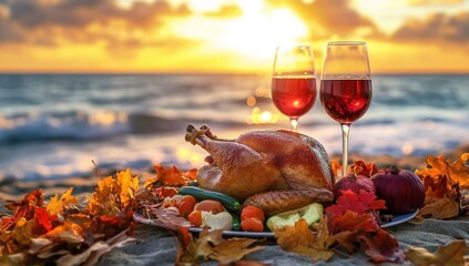 Thanksgiving Feast on the Beach at Sunset