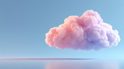 Minimalistic 3D cloud computing icon with soft pastel gradient in pink and blue. Smooth, modern design representing digital cloud technology. Clean background with space for caption on the side.

