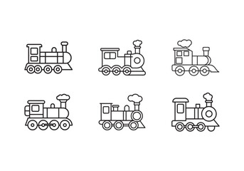 set of steam locomotive icon line art vector illustration