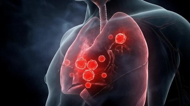 Lungs with Cancer Cells in Red Mist