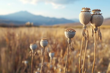 Serene Autumn Landscape with Dried Poppy Seed Heads