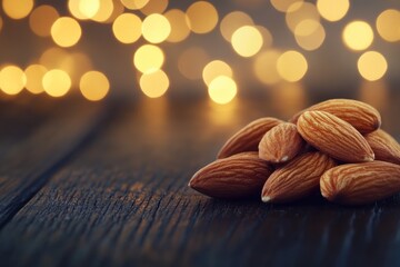 Almonds on Wooden Table with Warm Lights