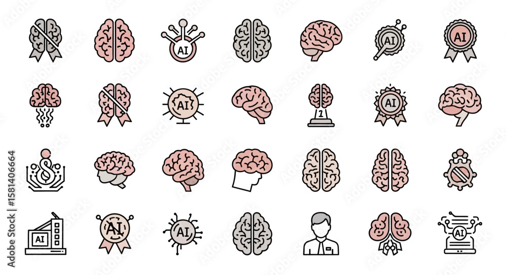Poster set of vector icons artificial intelligence brain icons neural network machine learning symbols. vec
