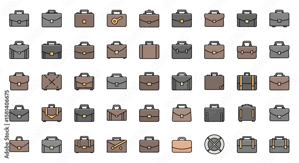 Poster set of vector icons assorted briefcases collection of business cases with handles and various design