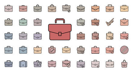 Set of Vector Icons Assorted Business Briefcase Icons in Pastel Shades. Vector Illustrations. EPS Editable