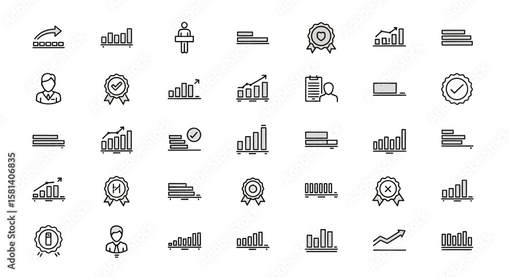 Poster set of vector icons business and finance icon set charts awards and data representation. vector illu