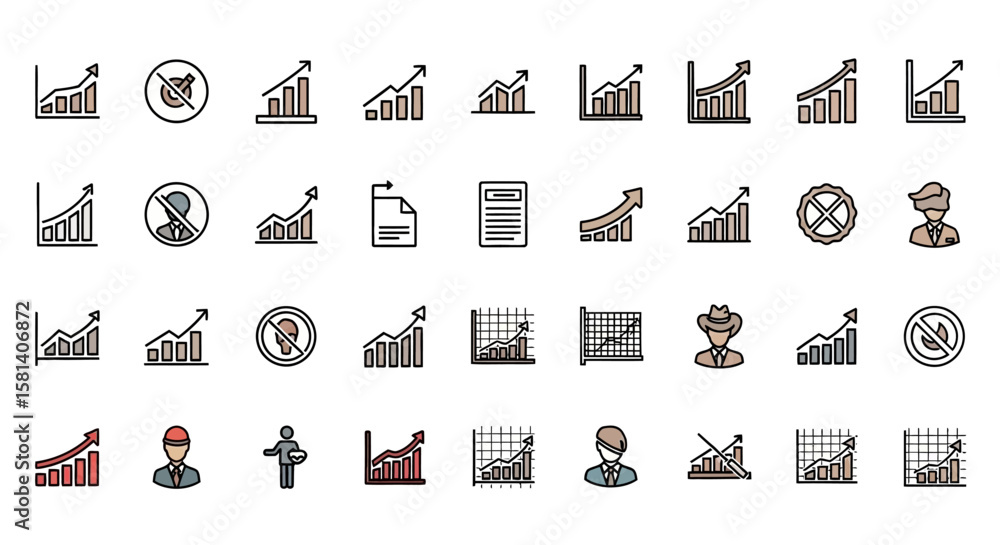 Poster set of vector icons business and finance icon set with charts graphs and people. vector illustration