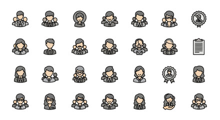 Obraz premium Set of Vector Icons Business Team Icons Diverse Professionals in Suits Vector Illustration. Vector Illustrations. EPS Editable