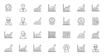Set of Vector Icons Business and Finance Line Icons Charts Graphs People and Awards. Vector Illustrations. EPS Editable