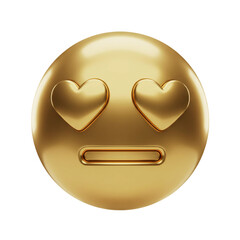 3D Chrome Gold Heart Eyes Emoji &ndash; Luxury Metallic Love Icon
