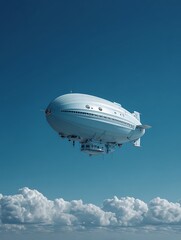 Airship Floating in Blue Sky with Clouds