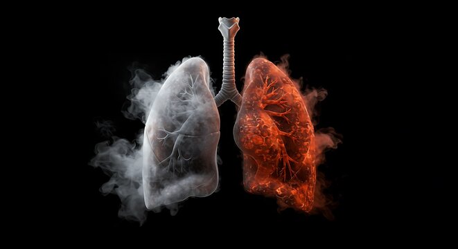 Lungs Affected by Smoking, Damage Caused by Smoke - Representing Respiratory Diseases and Health Problems