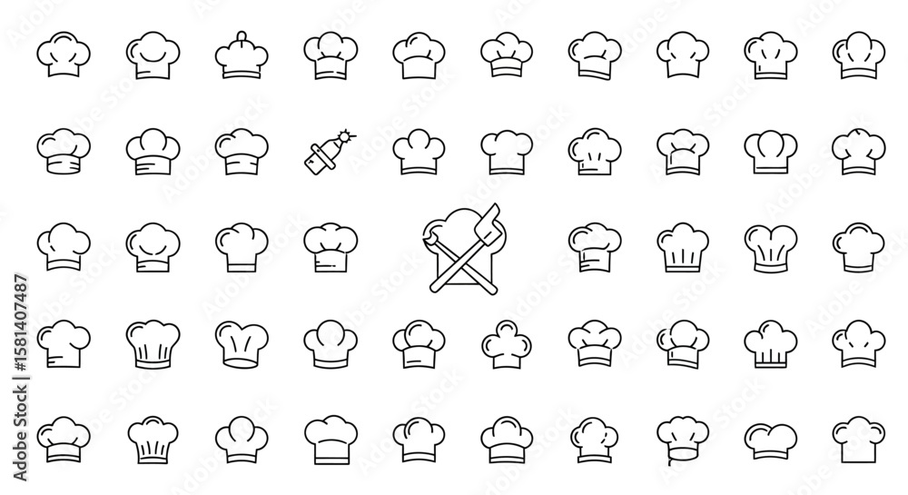 Poster set of vector icons collection of chef hats in various styles and combinations. vector illustrations