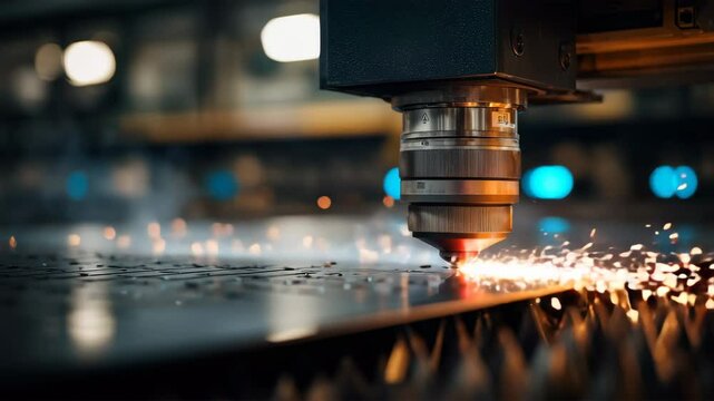 レーザーカッターが作動する工場内部風景