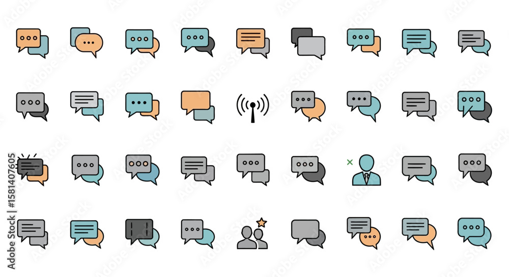 Poster set of vector icons collection of colorful chat icons with various styles and features. vector illus