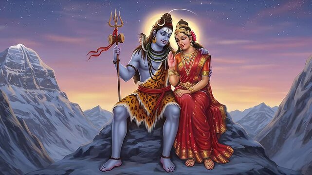 Lord Shiva Wallpaper Depicting Shiva and Parvati Sitting Peacefully in Himalayan Background