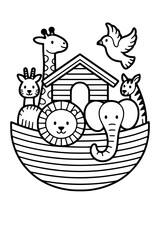 Cute Noah’s Ark with Animals – Bold Minimalist Vector Line Art for Apparel and Vinyl Cutting Generative AI