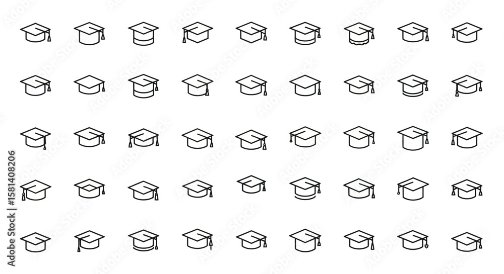 Aufkleber set of vector icons collection of graduation cap icons in various styles. vector illustrations. eps 