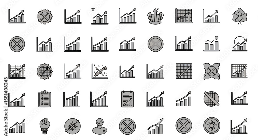 Poster set of vector icons collection of gray business and finance icons with charts and symbols. vector il