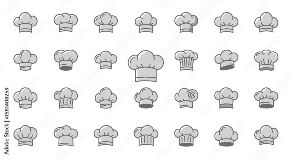 Poster set of vector icons collection of gray chef hats icons with various designs and styles. vector illus