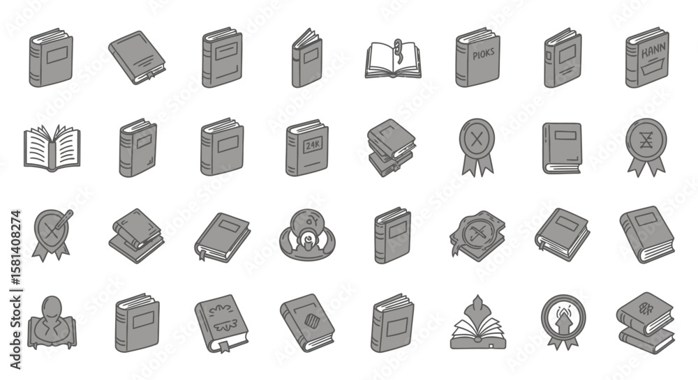 Poster set of vector icons collection of gray isometric book icons with various designs and styles. vector 