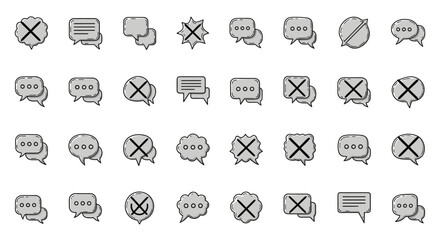 Fototapeta premium Set of Vector Icons Collection of Gray Speech Bubbles with Various Designs and Symbols. Vector Illustrations. EPS Editable