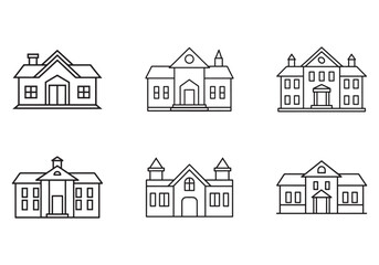 set of mansion icon line art vector illustration