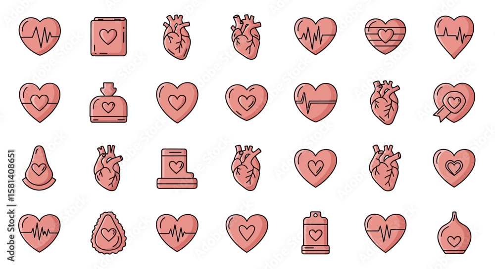 Poster set of vector icons collection of heartshaped icons in various styles. vector illustrations. eps edi