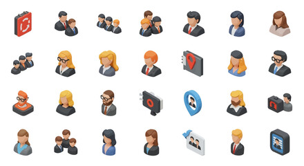 Set of Vector Icons Collection of Isometric Business Profile Icons. Vector Illustrations. EPS Editable