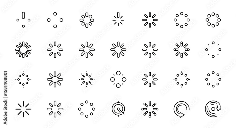 Poster set of vector icons collection of loading icons diverse circular and radial spinners. vector illustr